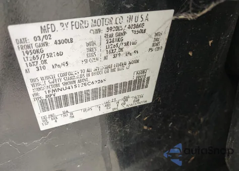 2002 Ford Excursion Xlt из США, поврежденный, VIN 1FMNU41S12EC69269